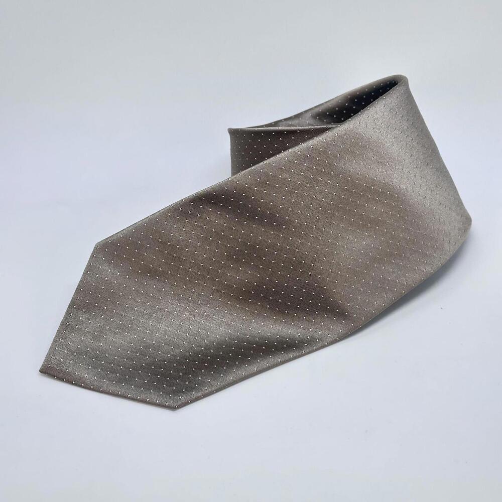 Giorgio Armani Taupe Silk Tie With White Polka Dot Pattern Made In Italy